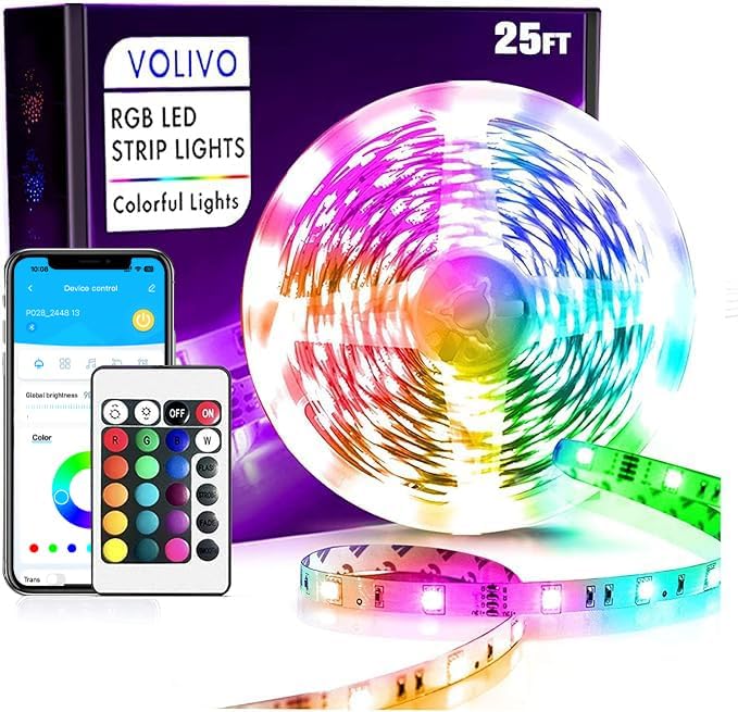 VOLIVO Led Strip Lights 130ft 24V,Bluetooth RGB App Controlled Led Light Strip Music Sync, Color Changing Lighting for Bedroom, Home Decor