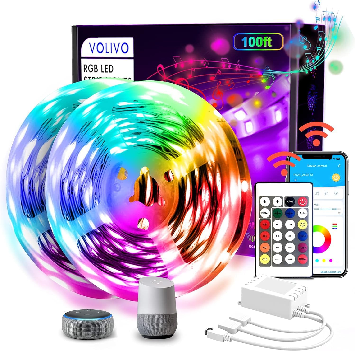 VOLIVO Led Strip Lights 130ft 24V,Bluetooth RGB App Controlled Led Light Strip Music Sync, Color Changing Lighting for Bedroom, Home Decor