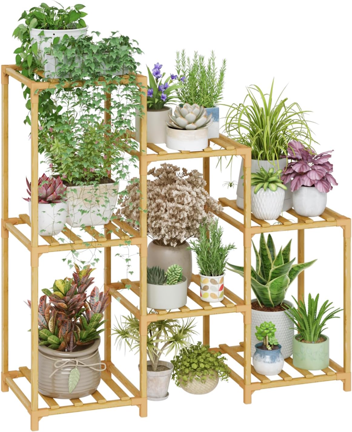 Bamworld Plant Stand Indoor Plant Shelf Outdoor Wood Plant Rack for Multiple Plants 3 Tiers Ladder Plant Pot Holder for Living Room Patio Boho Home Decor for Gardening
