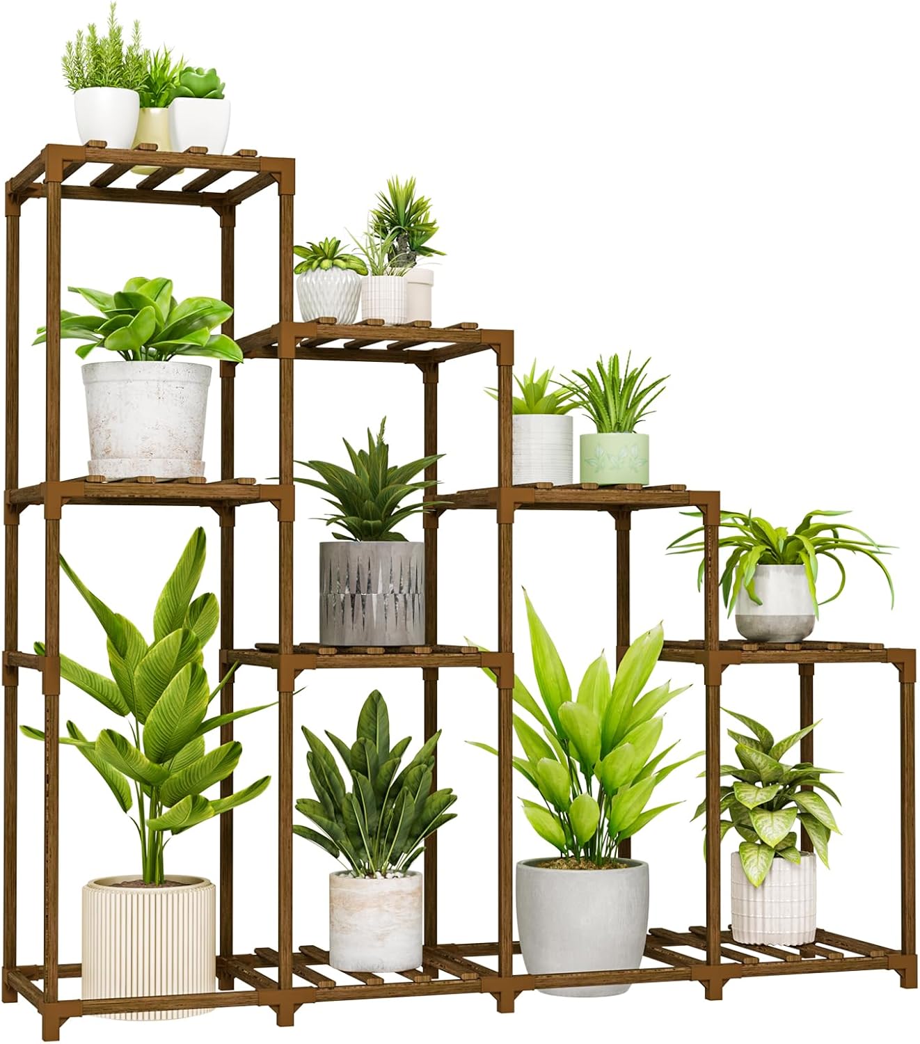Bamworld Plant Stand Indoor Plant Shelf Outdoor Wood Plant Rack for Multiple Plants 3 Tiers Ladder Plant Pot Holder for Living Room Patio Boho Home Decor for Gardening