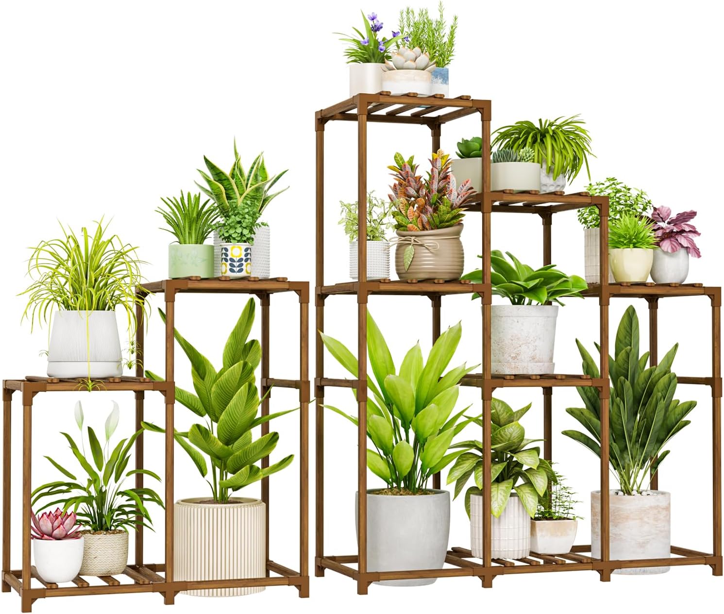 Bamworld Plant Stand Indoor Plant Shelf Outdoor Wood Plant Rack for Multiple Plants 3 Tiers Ladder Plant Pot Holder for Living Room Patio Boho Home Decor for Gardening