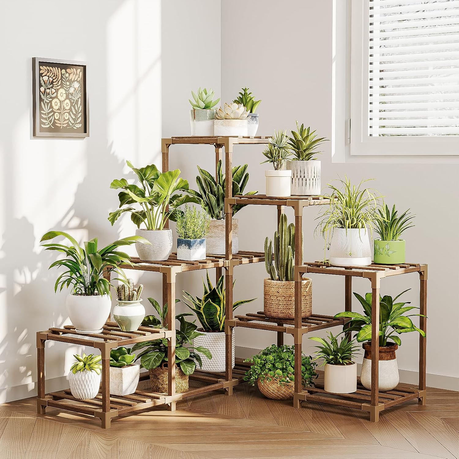 Bamworld Plant Stand Indoor Plant Shelf Outdoor Wood Plant Rack for Multiple Plants 3 Tiers Ladder Plant Pot Holder for Living Room Patio Boho Home Decor for Gardening