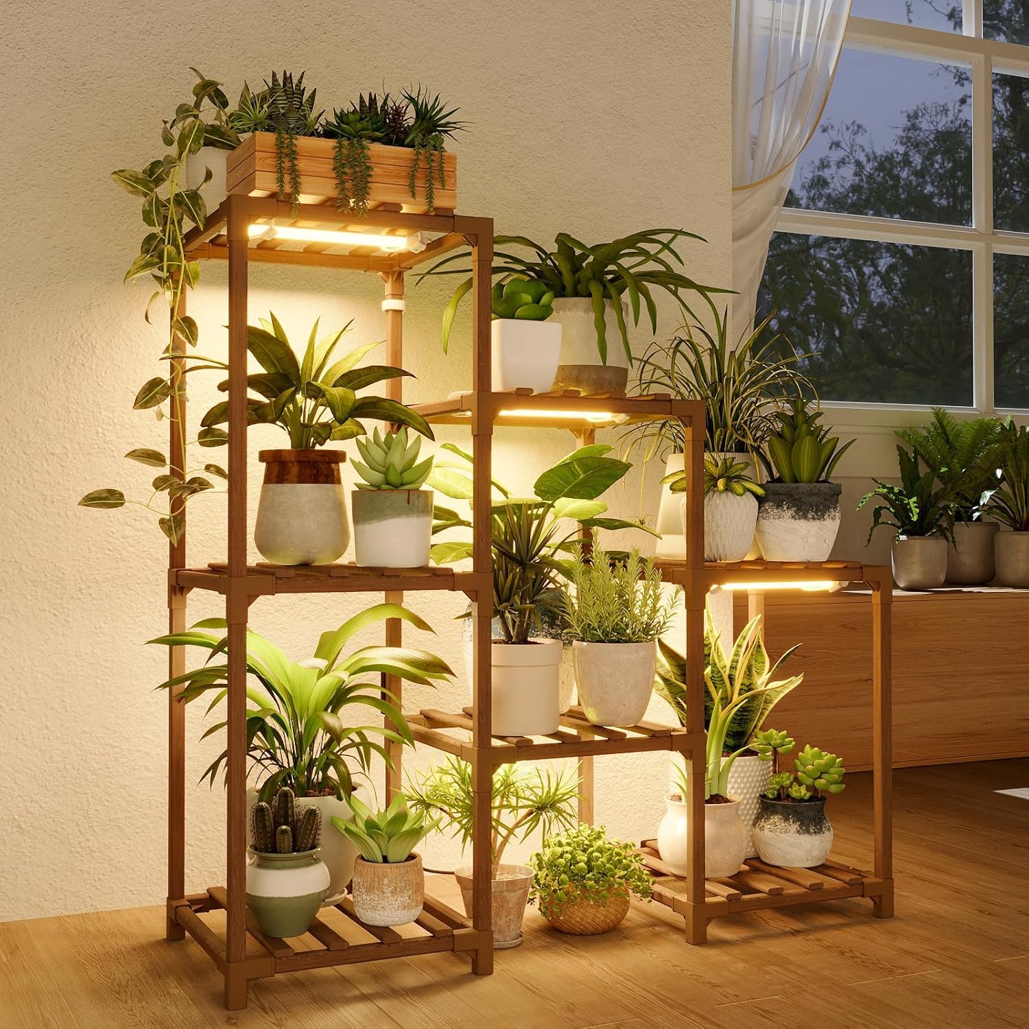 Bamworld Plant Stand Indoor Plant Shelf Outdoor Wood Plant Rack for Multiple Plants 3 Tiers Ladder Plant Pot Holder for Living Room Patio Boho Home Decor for Gardening