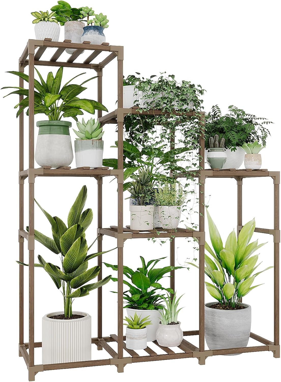 Bamworld Plant Stand Indoor Plant Shelf Outdoor Wood Plant Rack for Multiple Plants 3 Tiers Ladder Plant Pot Holder for Living Room Patio Boho Home Decor for Gardening