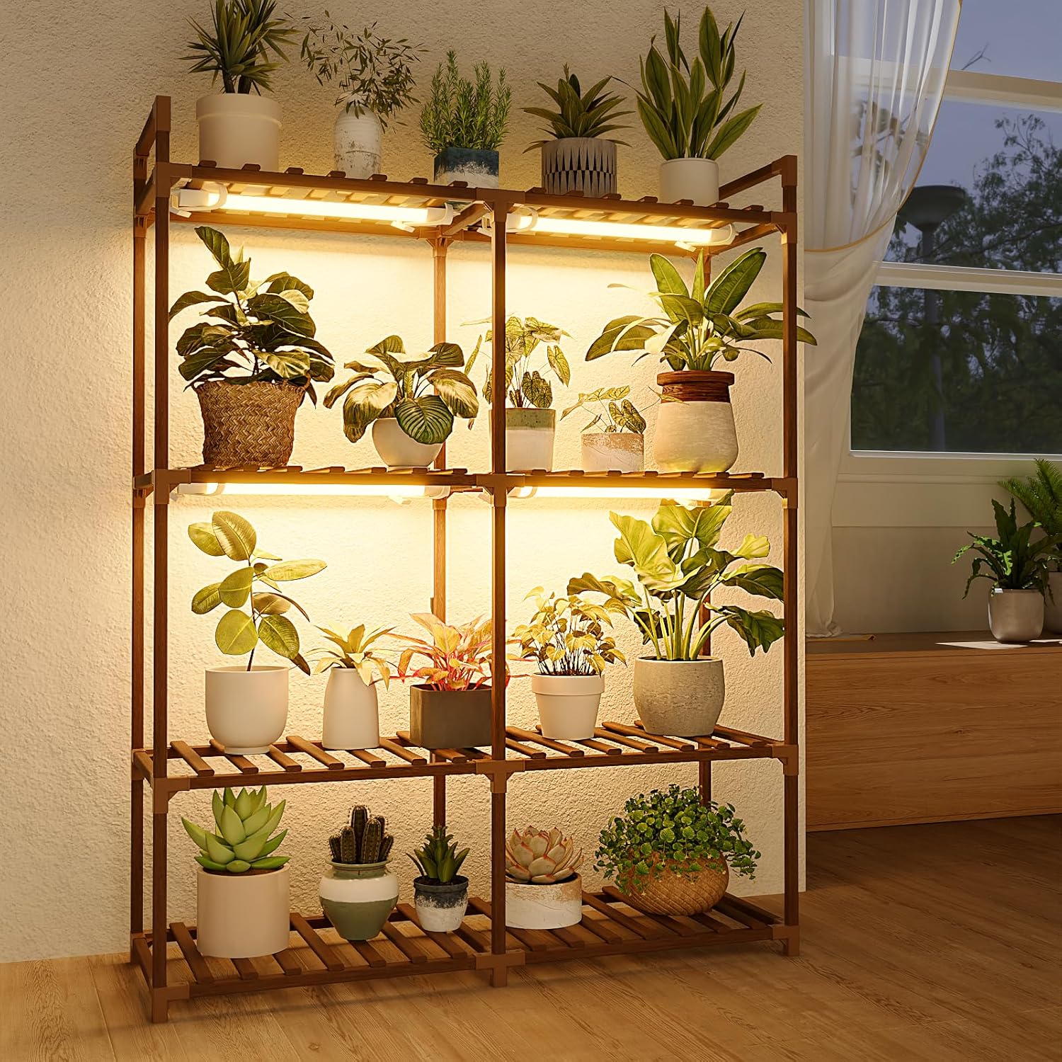 Bamworld Plant Stand Indoor Plant Shelf Outdoor Wood Plant Rack for Multiple Plants 3 Tiers Ladder Plant Pot Holder for Living Room Patio Boho Home Decor for Gardening