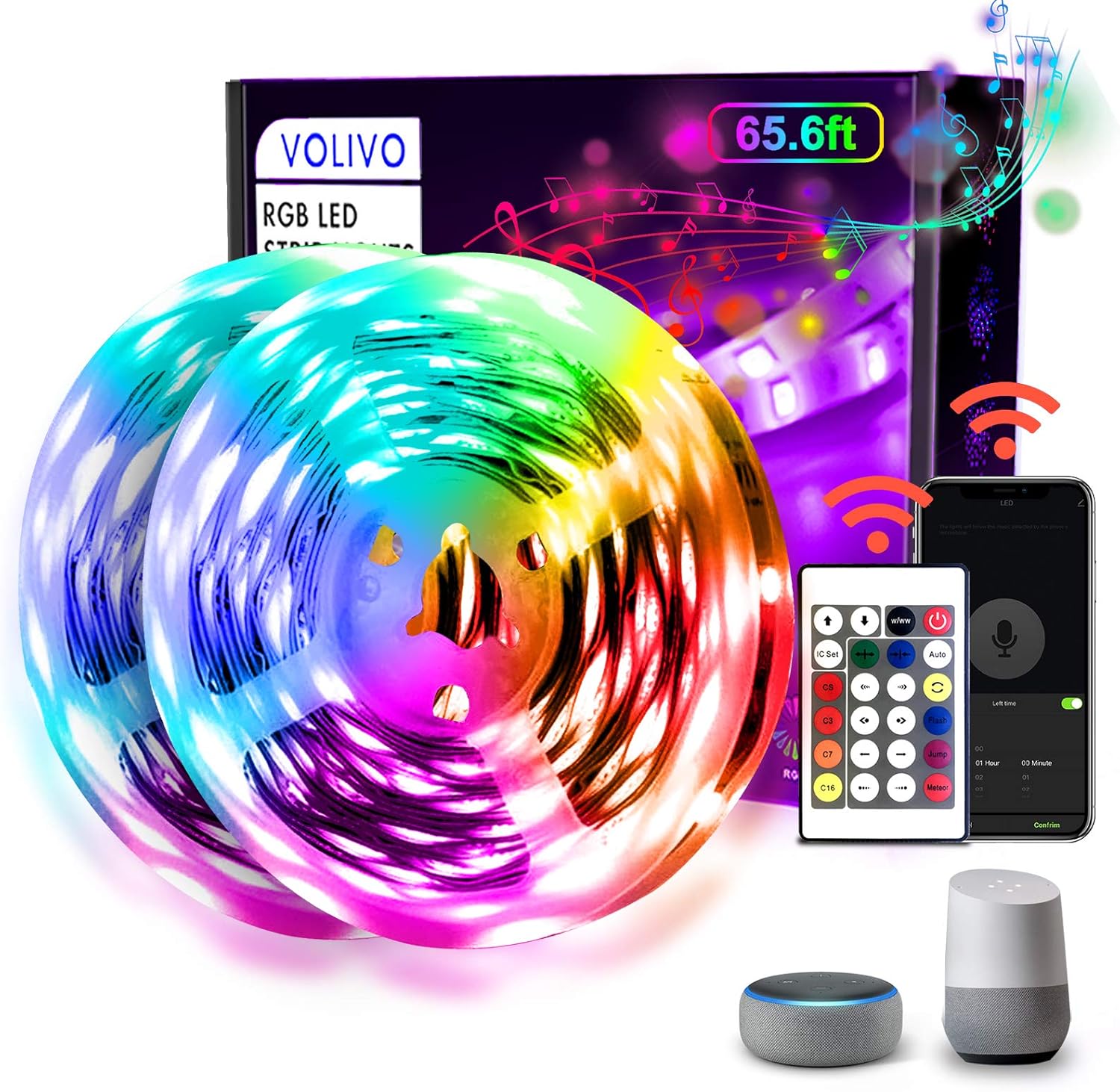 VOLIVO Led Strip Lights 130ft 24V,Bluetooth RGB App Controlled Led Light Strip Music Sync, Color Changing Lighting for Bedroom, Home Decor