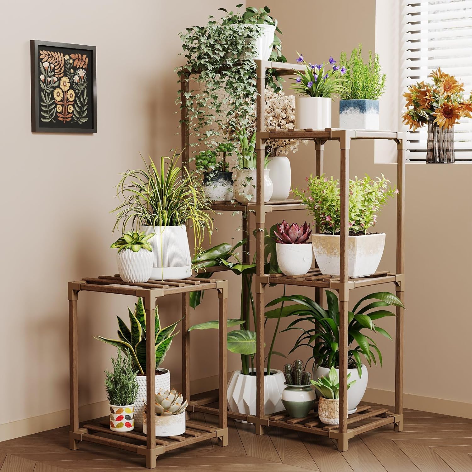 Bamworld Plant Stand Indoor Plant Shelf Outdoor Wood Plant Rack for Multiple Plants 3 Tiers Ladder Plant Pot Holder for Living Room Patio Boho Home Decor for Gardening