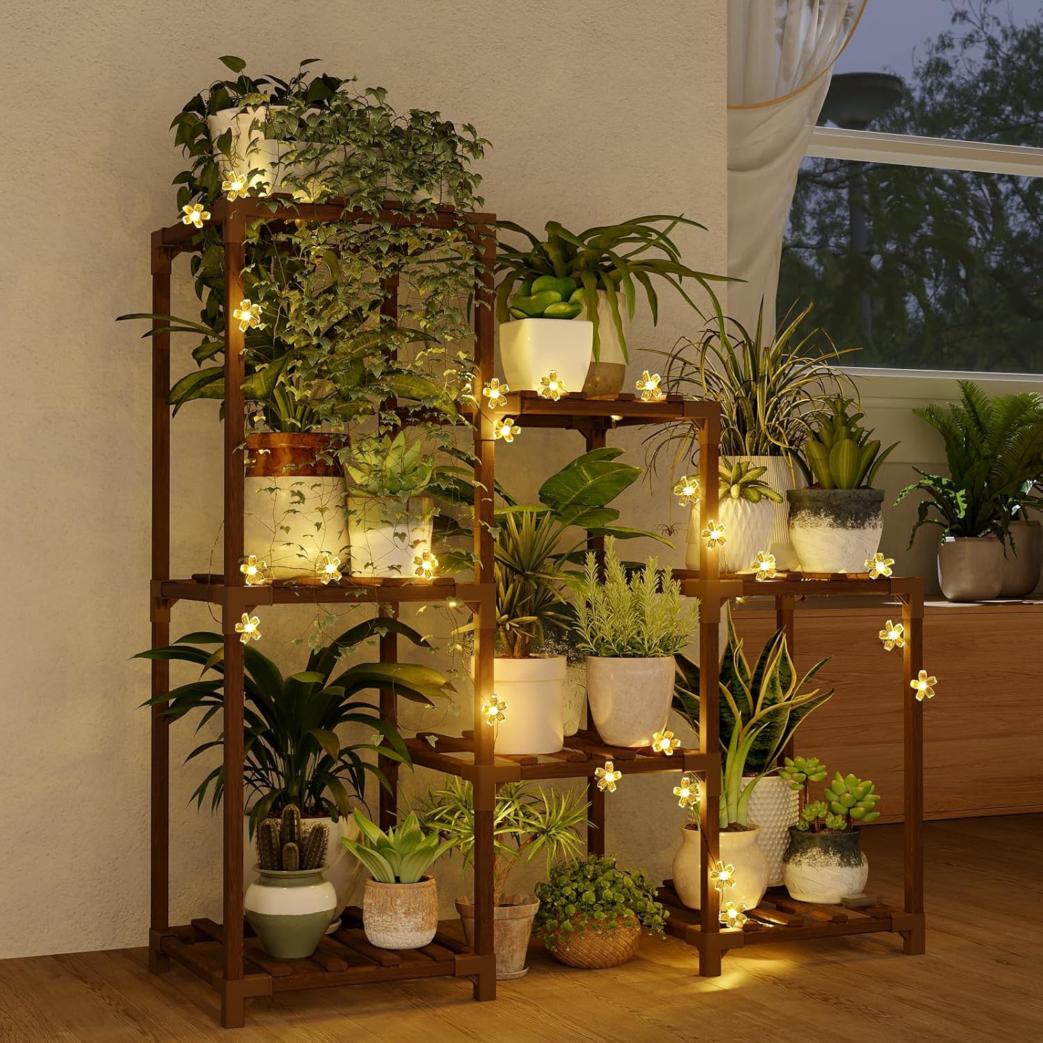 Bamworld Plant Stand Indoor Plant Shelf Outdoor Wood Plant Rack for Multiple Plants 3 Tiers Ladder Plant Pot Holder for Living Room Patio Boho Home Decor for Gardening