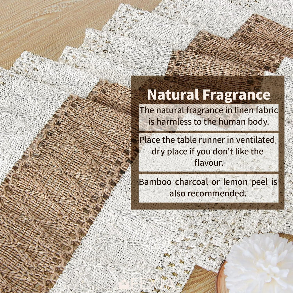 FEXIA Boho Table Runner for Fall Home Decor with Tassels 72 Inches Long Farmhouse Rustic Table Runner Macrame Burlap Table Decoration for Living Room Bridal Shower(12x72 Inches)